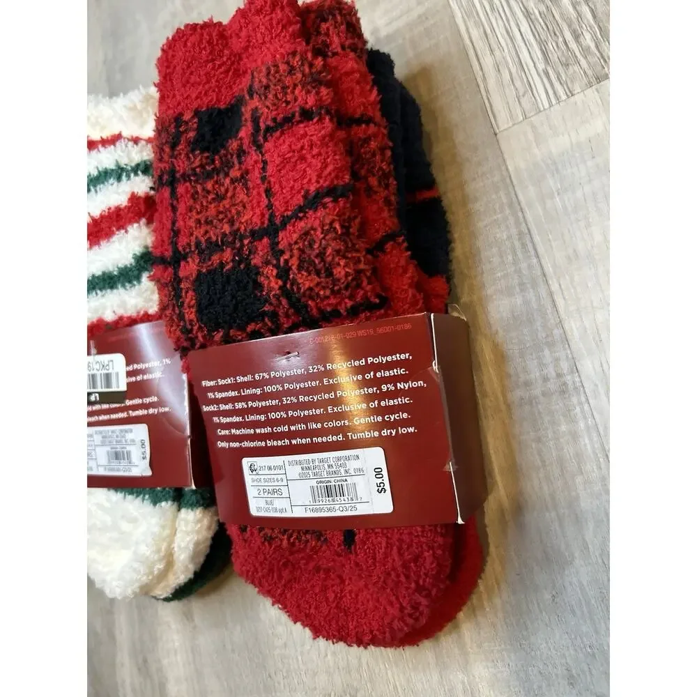 Wondershop Target Kids Super Soft Crew Socks 2 Pk Santa Reindeer Holiday 6-9